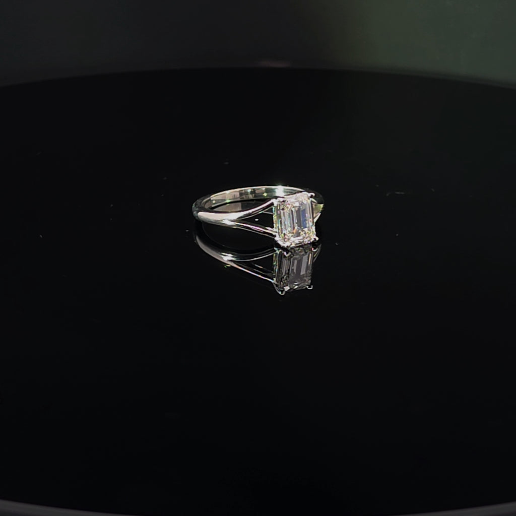 Emerald-Cut Diamond Split Shank Solitaire Ring in White Gold