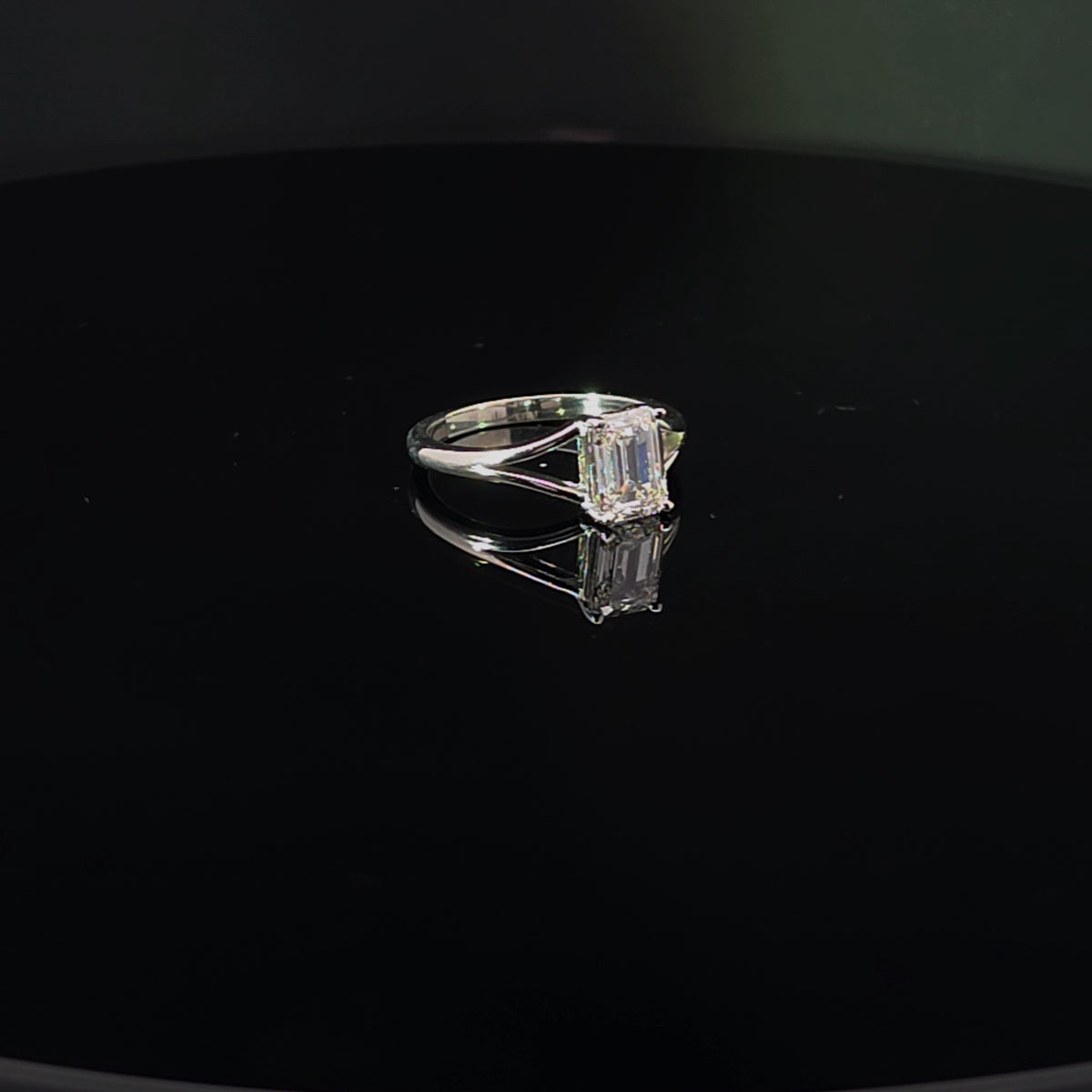 Emerald-Cut Diamond Split Shank Solitaire Ring in White Gold