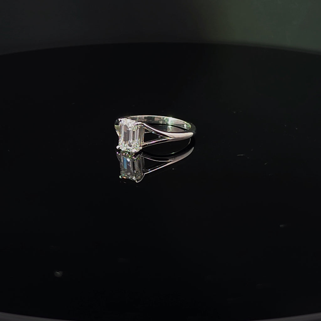 Emerald-Cut Diamond Split Shank Solitaire Ring in White Gold