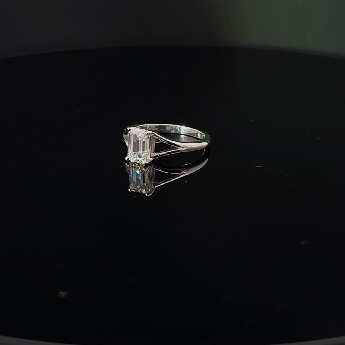 Emerald-Cut Diamond Split Shank Solitaire Ring in White Gold