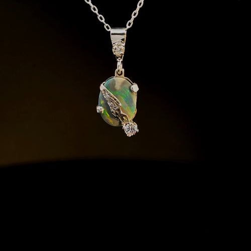 Sterling Silver Opal Pendant Necklace with Textured Overlay