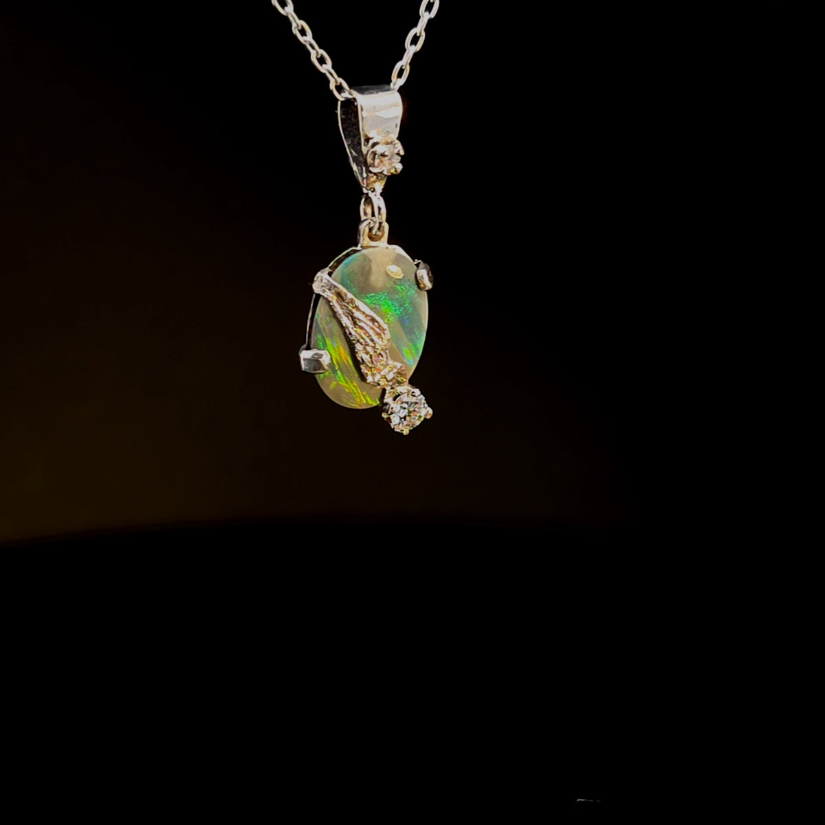 Sterling Silver Opal Pendant Necklace with Textured Overlay