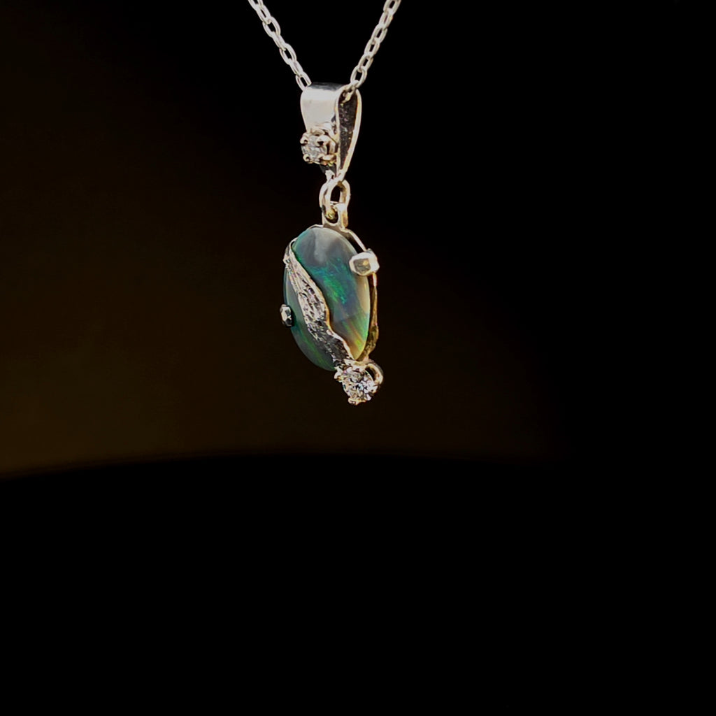Sterling Silver Opal Pendant Necklace with Textured Overlay
