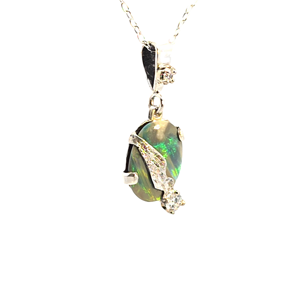 Sterling Silver Opal Pendant Necklace with Textured Overlay
