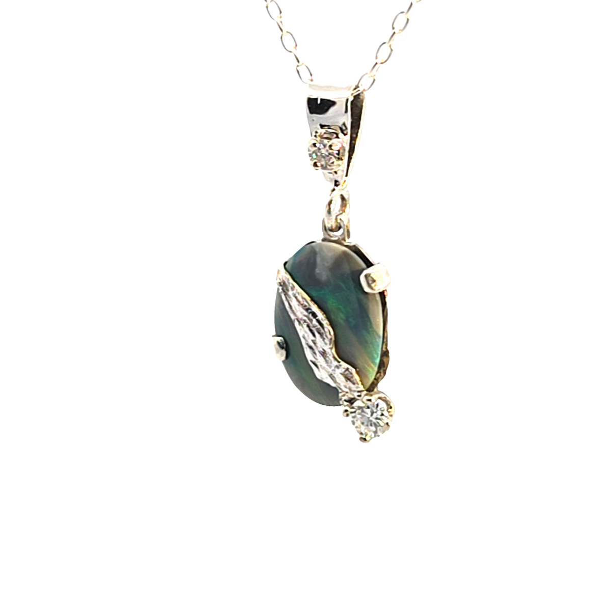 Sterling Silver Opal Pendant Necklace with Textured Overlay