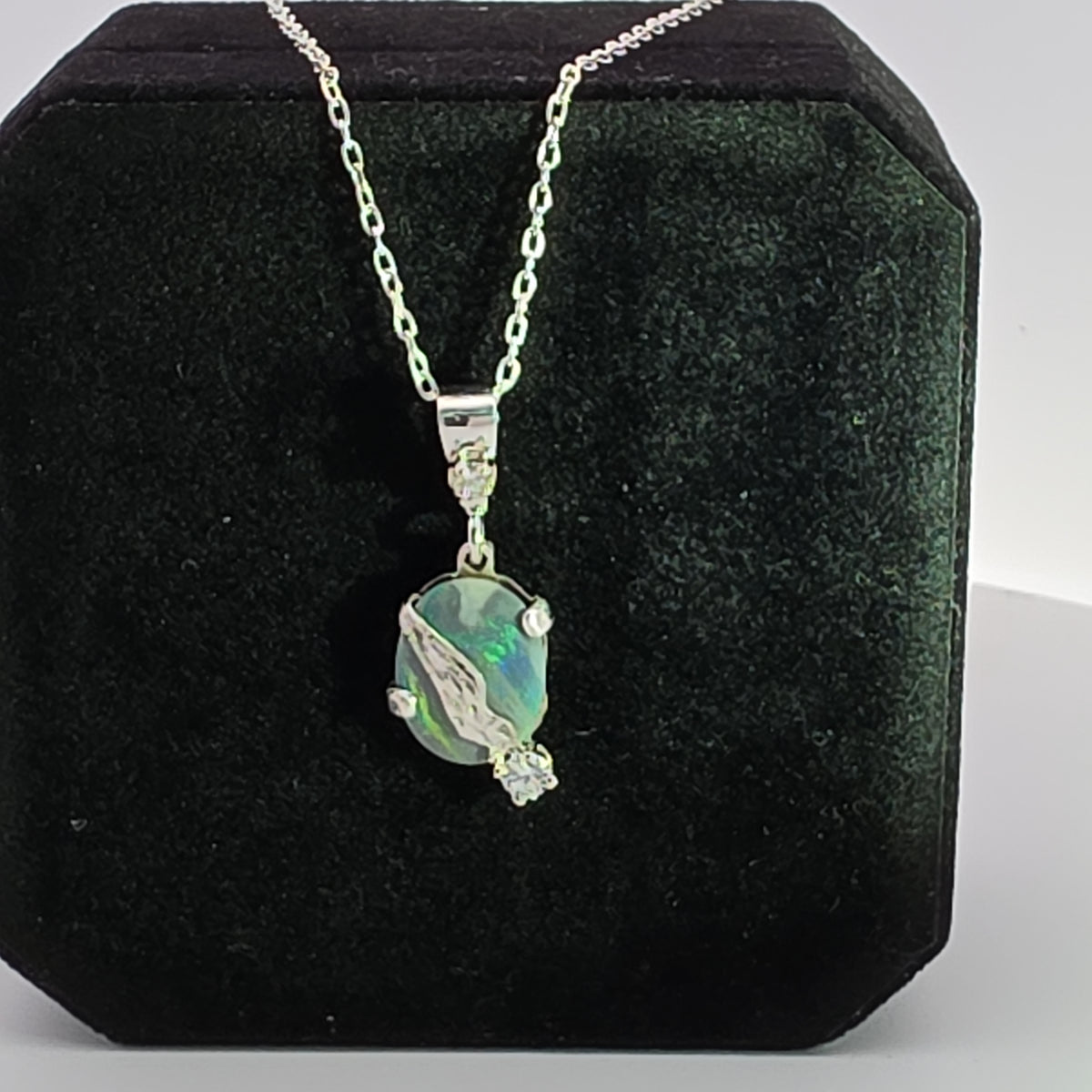 Sterling Silver Opal Pendant Necklace with Textured Overlay