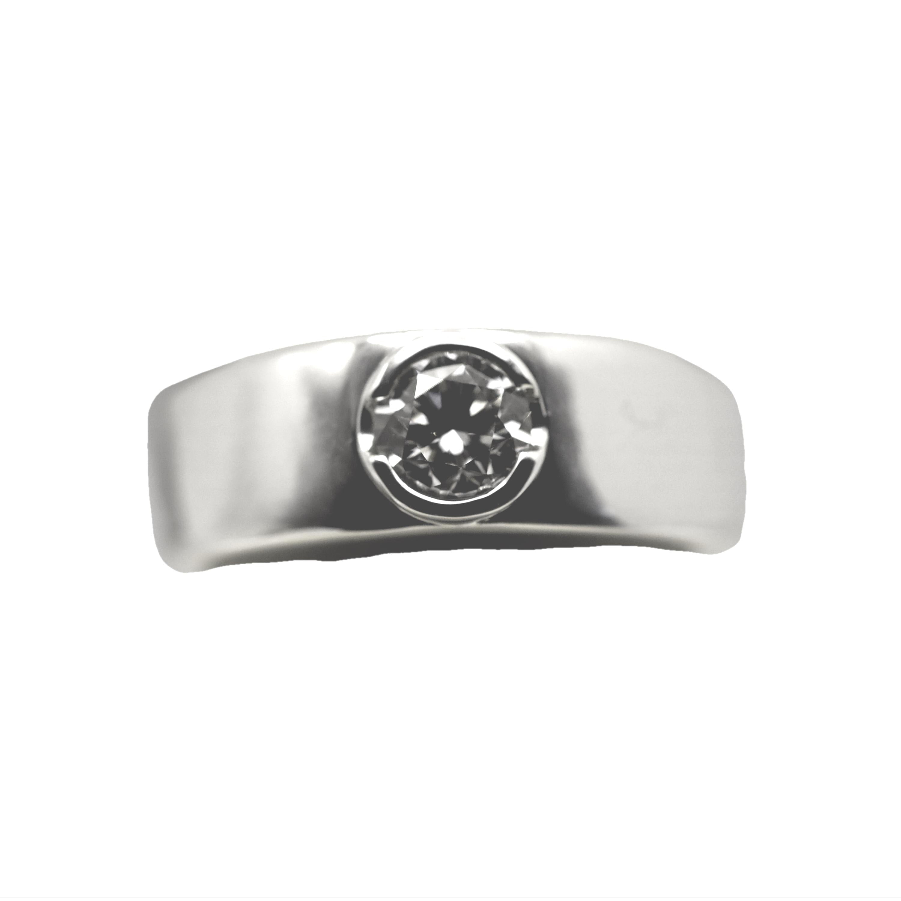 Certified Round Lab Diamond Solitaire Ring, Sterling Silver Bezel Setting, Wide Band