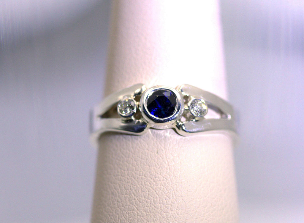 Sterling Silver Jewelry , Ring , Sapphire and Diamond Ring