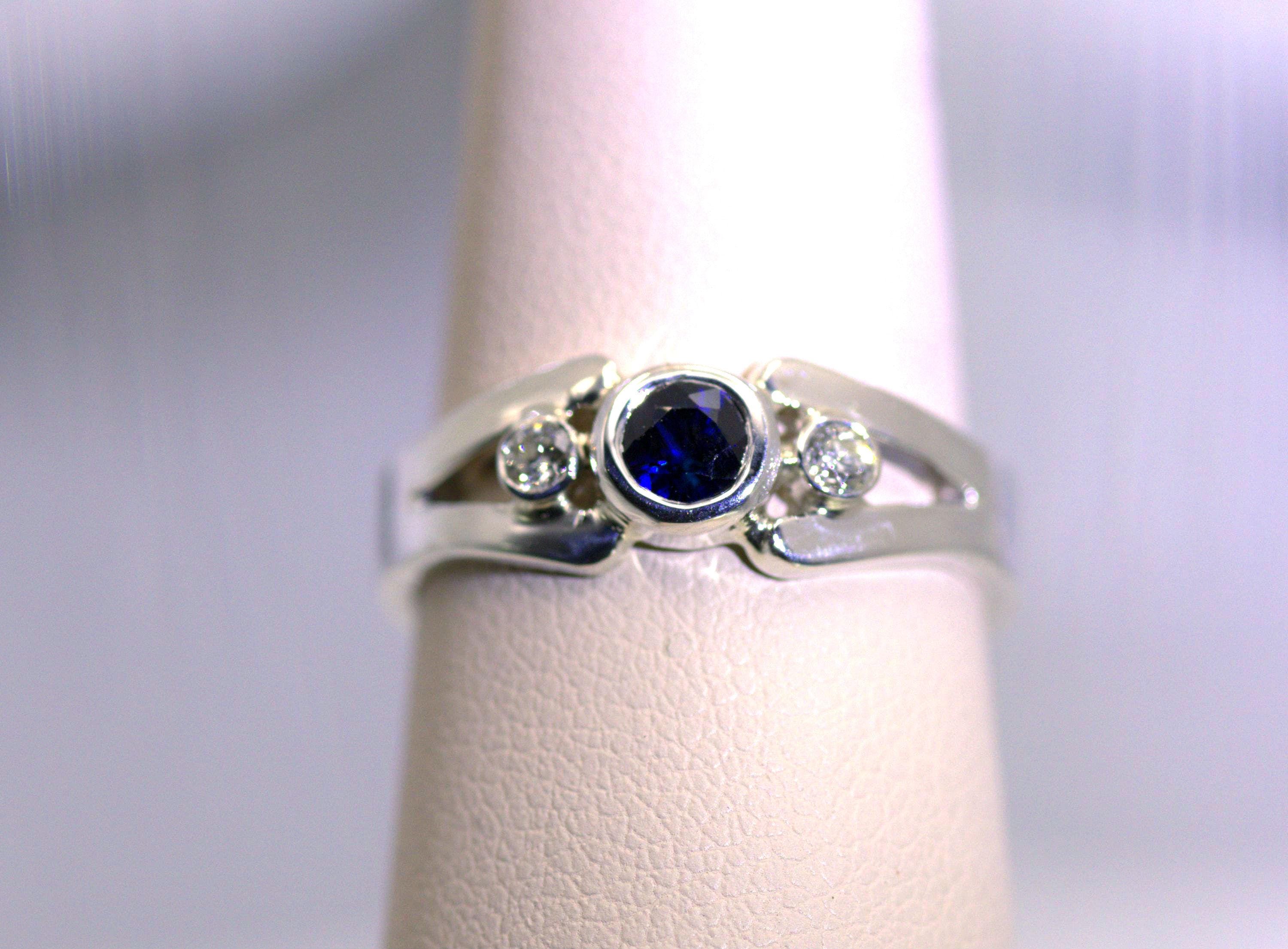 Sterling Silver Jewelry , Ring , Sapphire and Diamond Ring