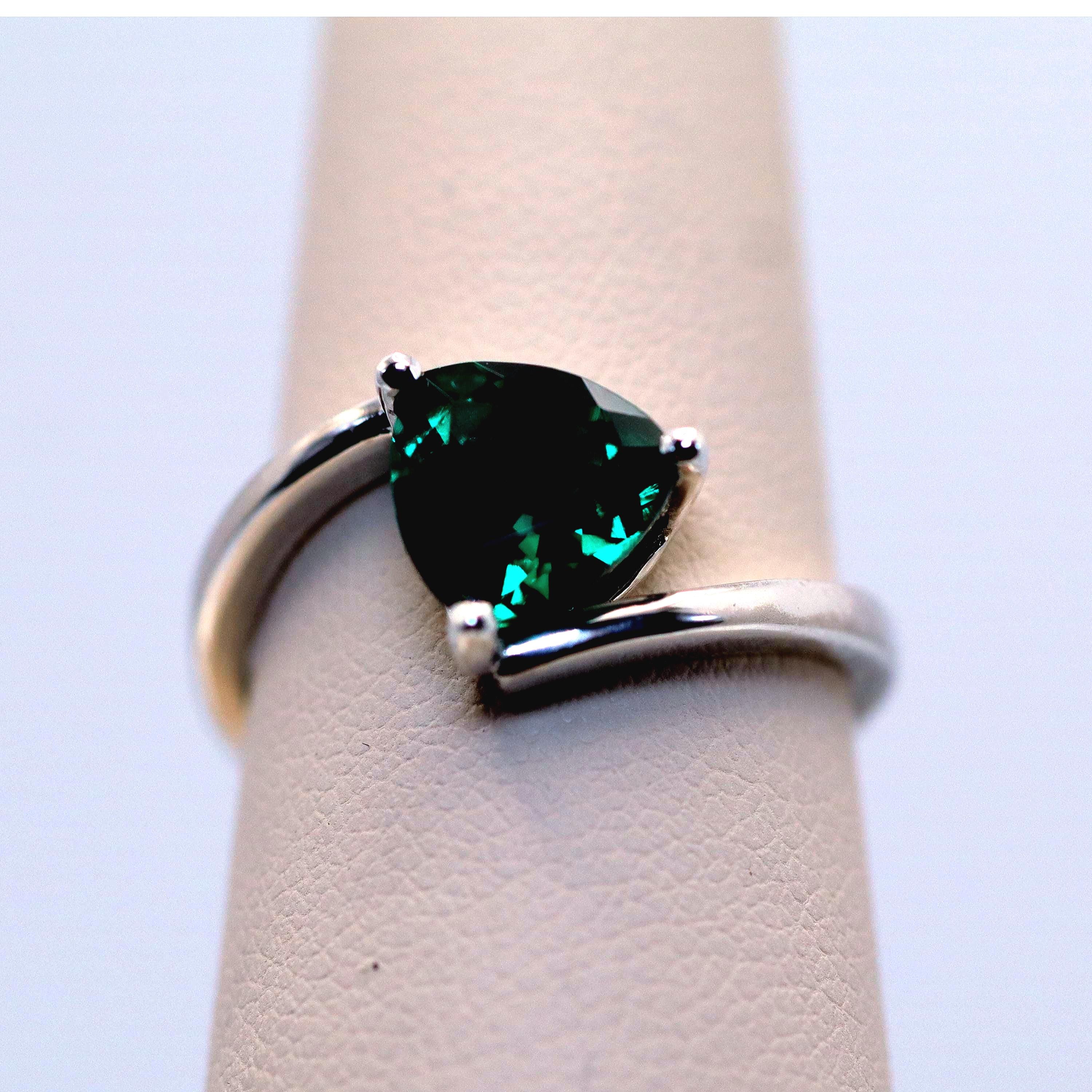 Continuum Silver ring set With Trillion Created Emerald