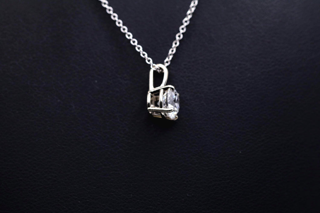 1ct Lab Diamond Solitaire Necklace, 14K White Gold Cable Chain