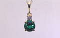 Lab Created Emerald & Natural Diamond Pendant, 14K Gold with Cable Chain