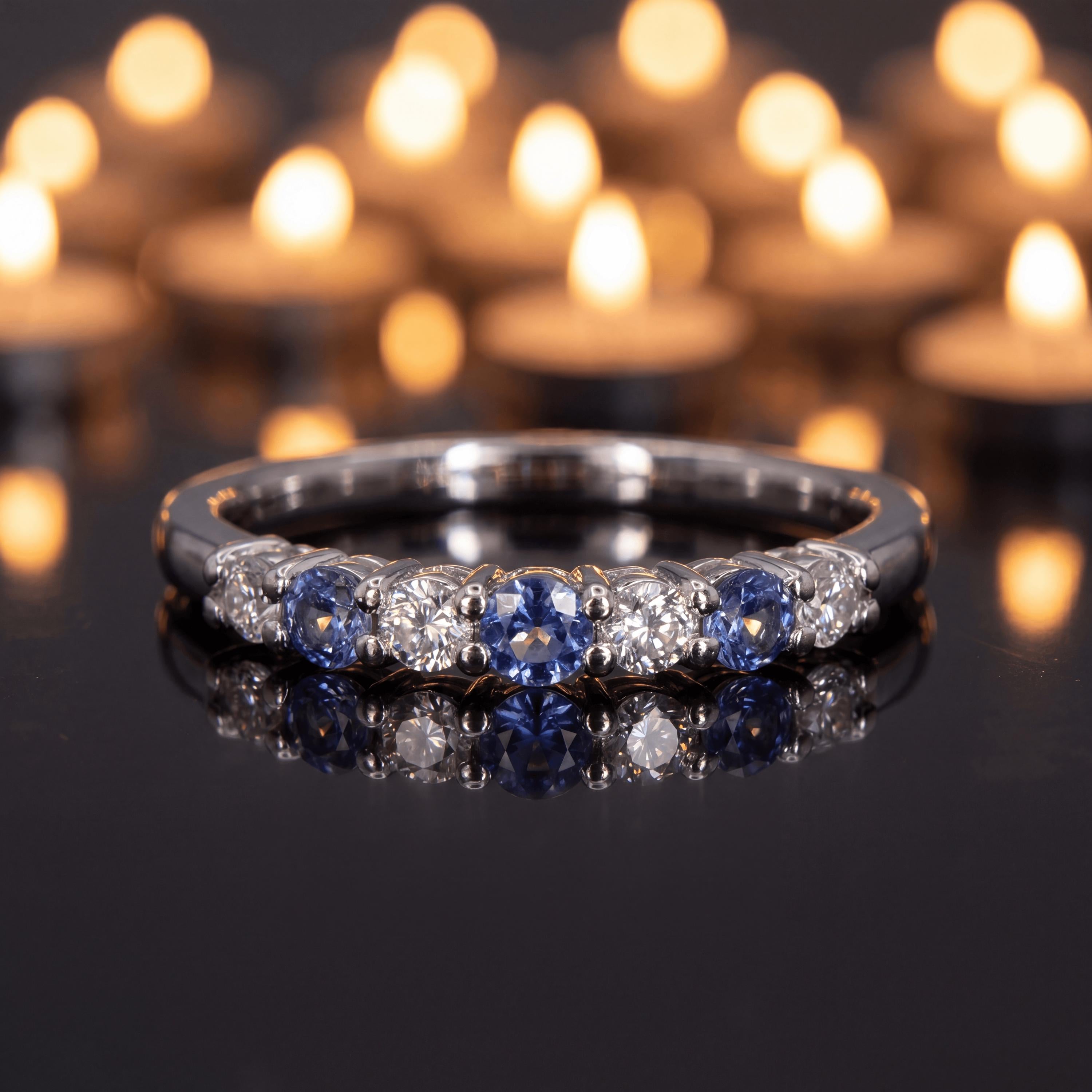 Platinum Ring With Diamonds and Sapphires