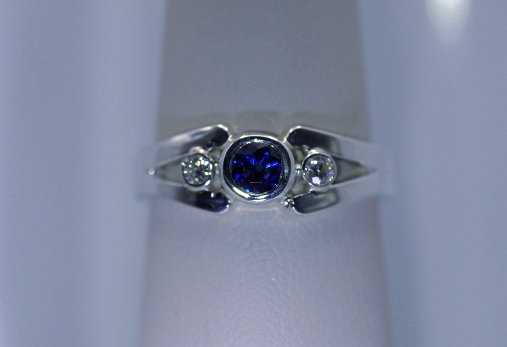 Sterling Silver Jewelry , Ring , Sapphire and Diamond Ring