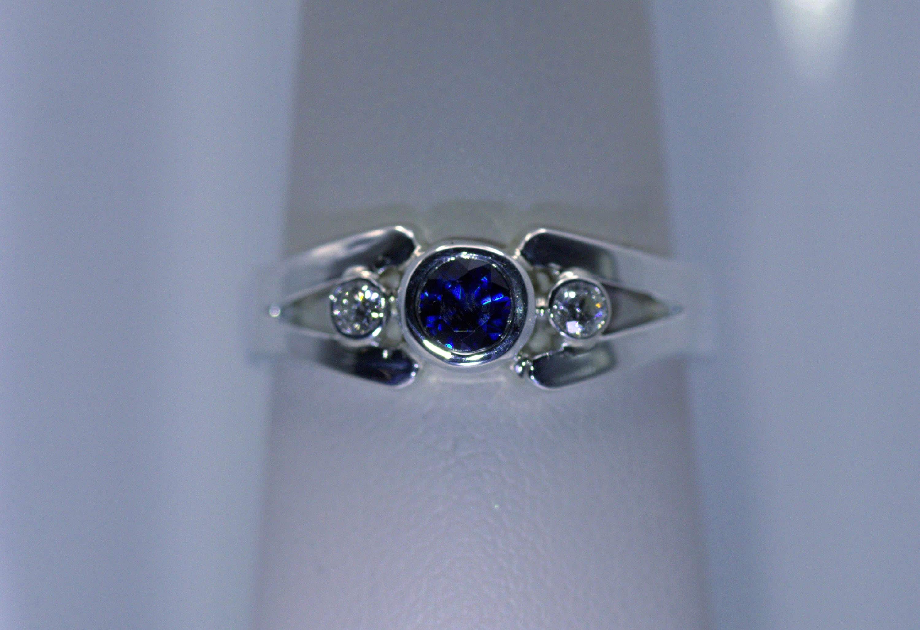 Sterling Silver Jewelry , Ring , Sapphire and Diamond Ring