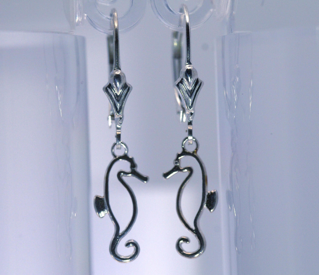 Sterling Silver Sea Horse Drop Earrings