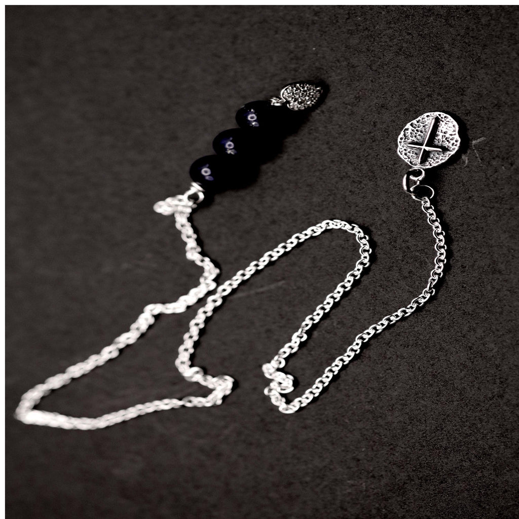 Sterling Silver Bible Bookmark with Lapis Beads, Cross, and Diamond Heart Charm