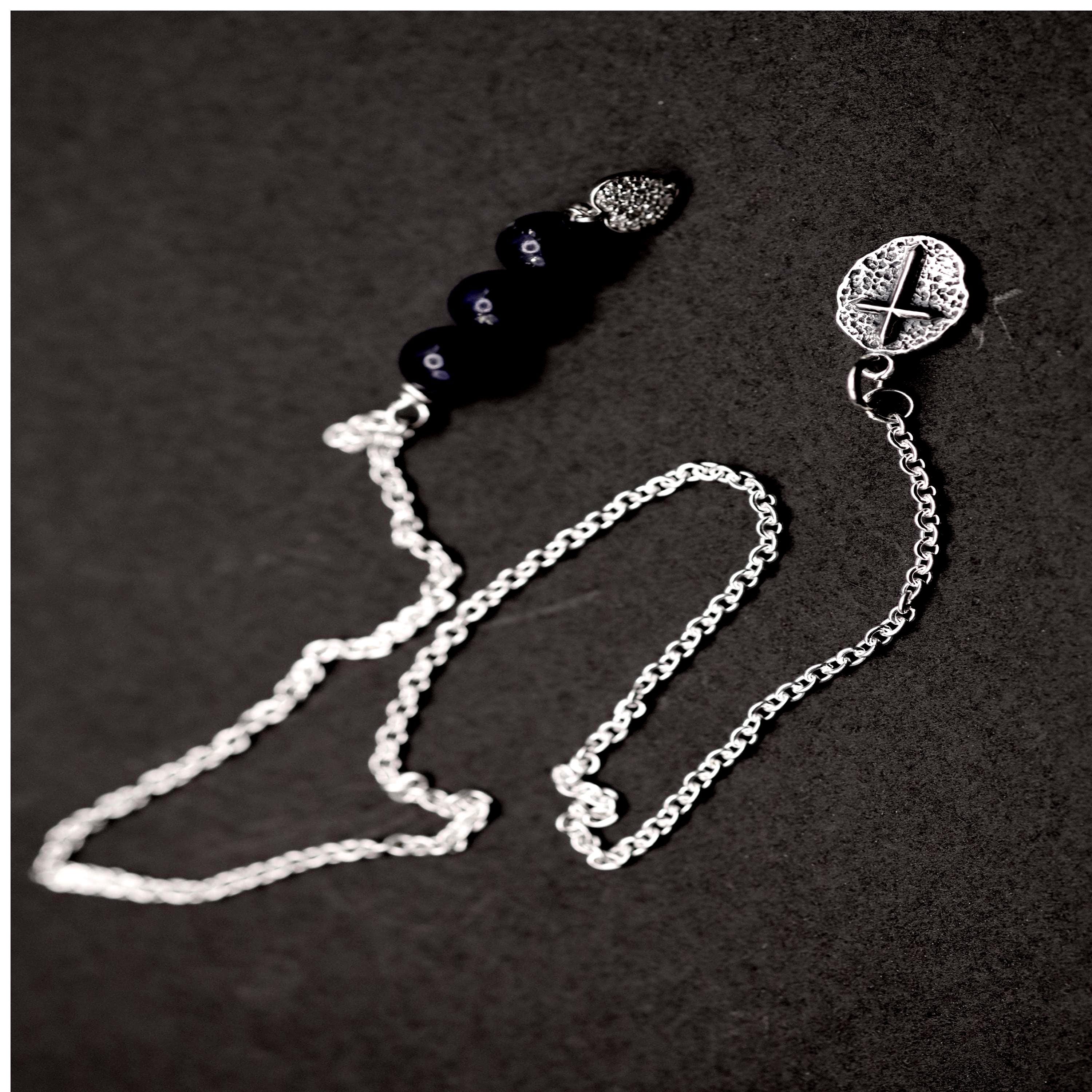 Sterling Silver Bible Bookmark with Lapis Beads, Cross, and Diamond Heart Charm