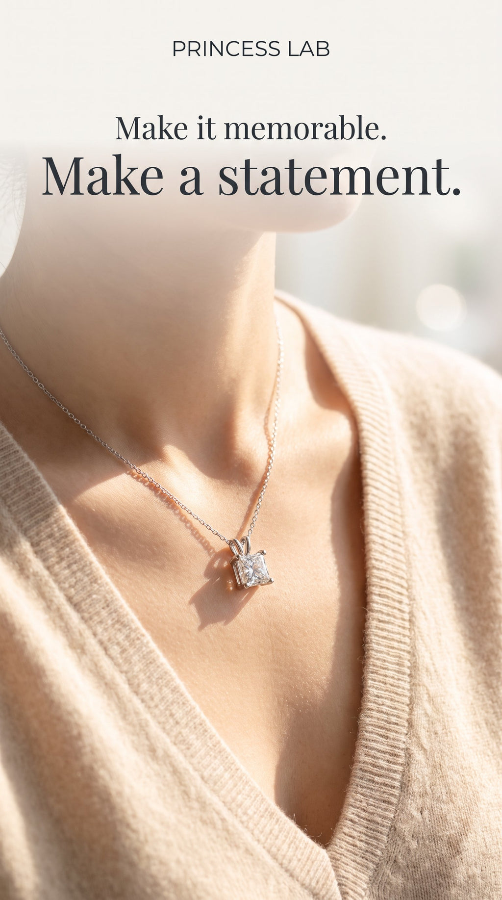 Princess Cut Diamond Solitaire Pendant in White Gold