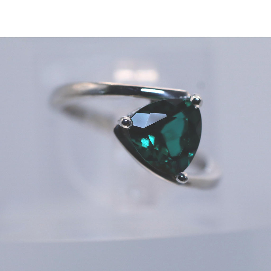 Continuum Silver ring set With Trillion Created Emerald