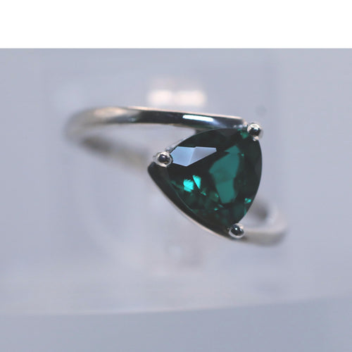 Continuum Silver ring set With Trillion Created Emerald
