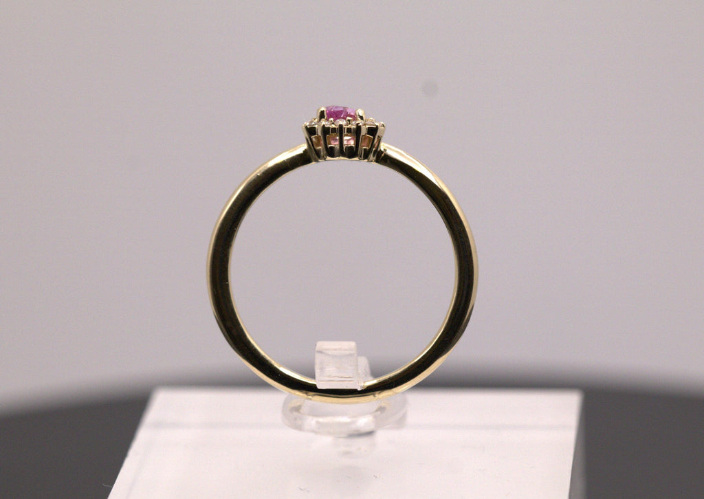 Pink Heart Sapphire with Diamonds set in 14K. yellow Gold