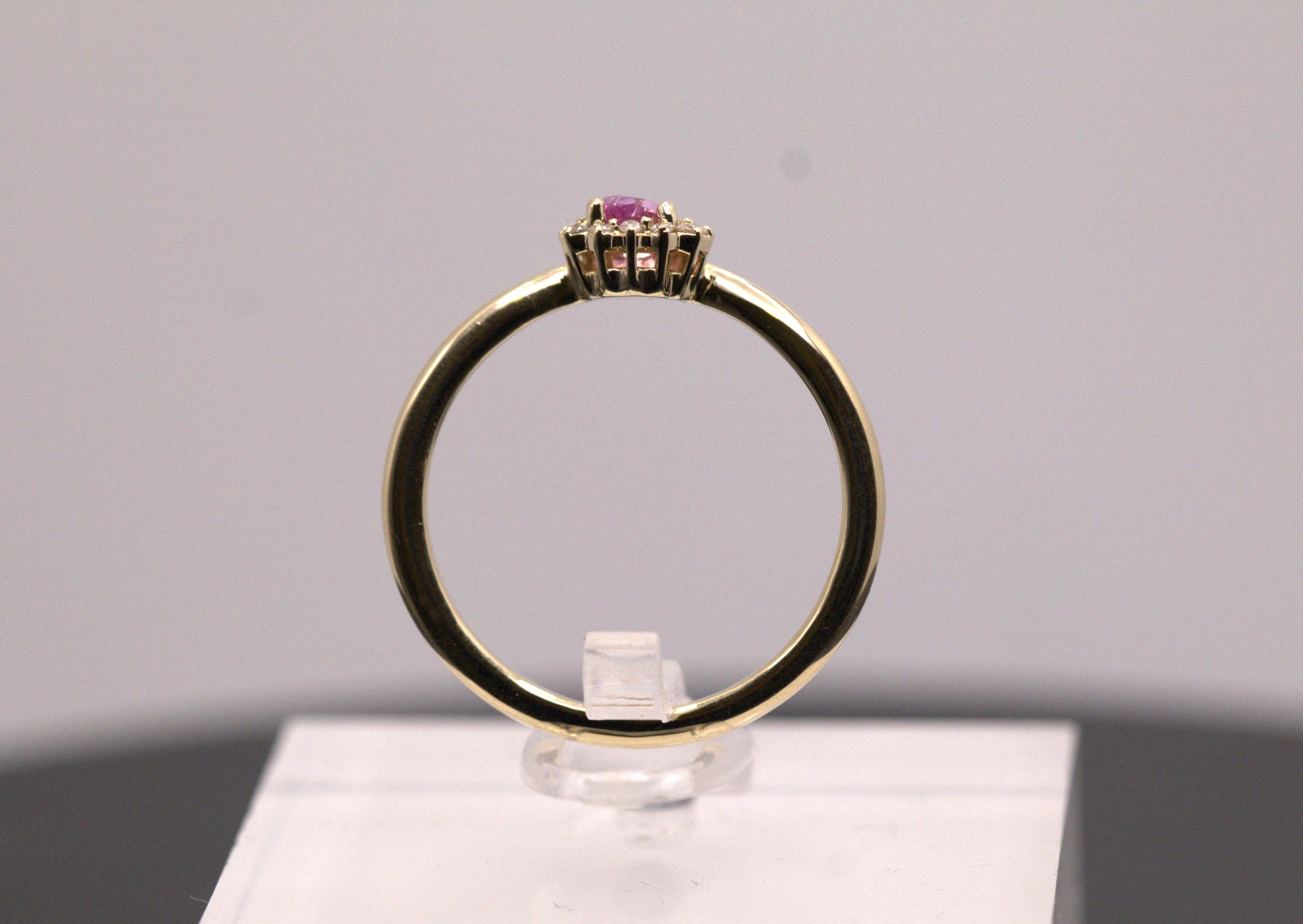Pink Heart Sapphire with Diamonds set in 14K. yellow Gold