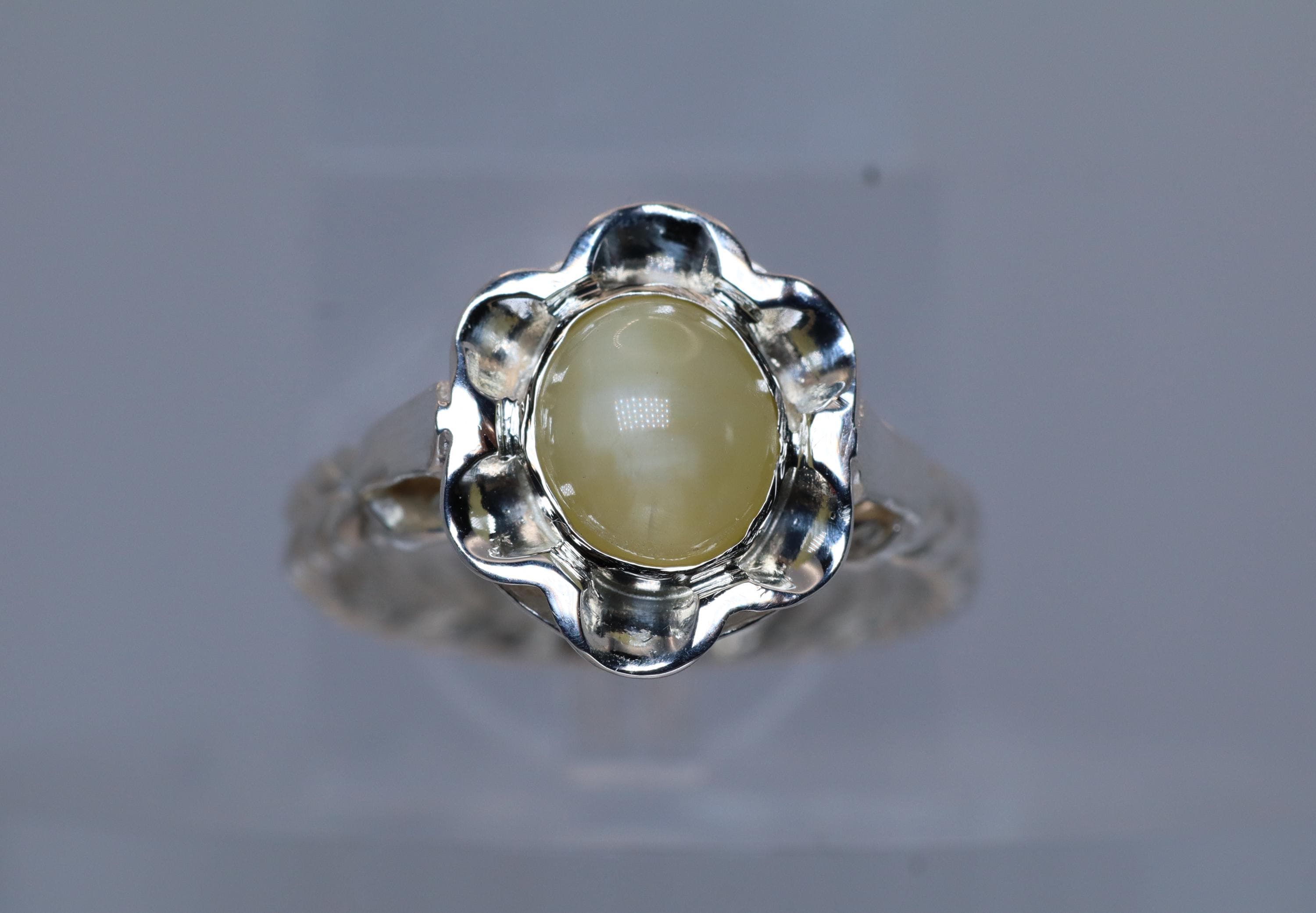 Moonstone Cat's Eye Ring in Sterling Silver