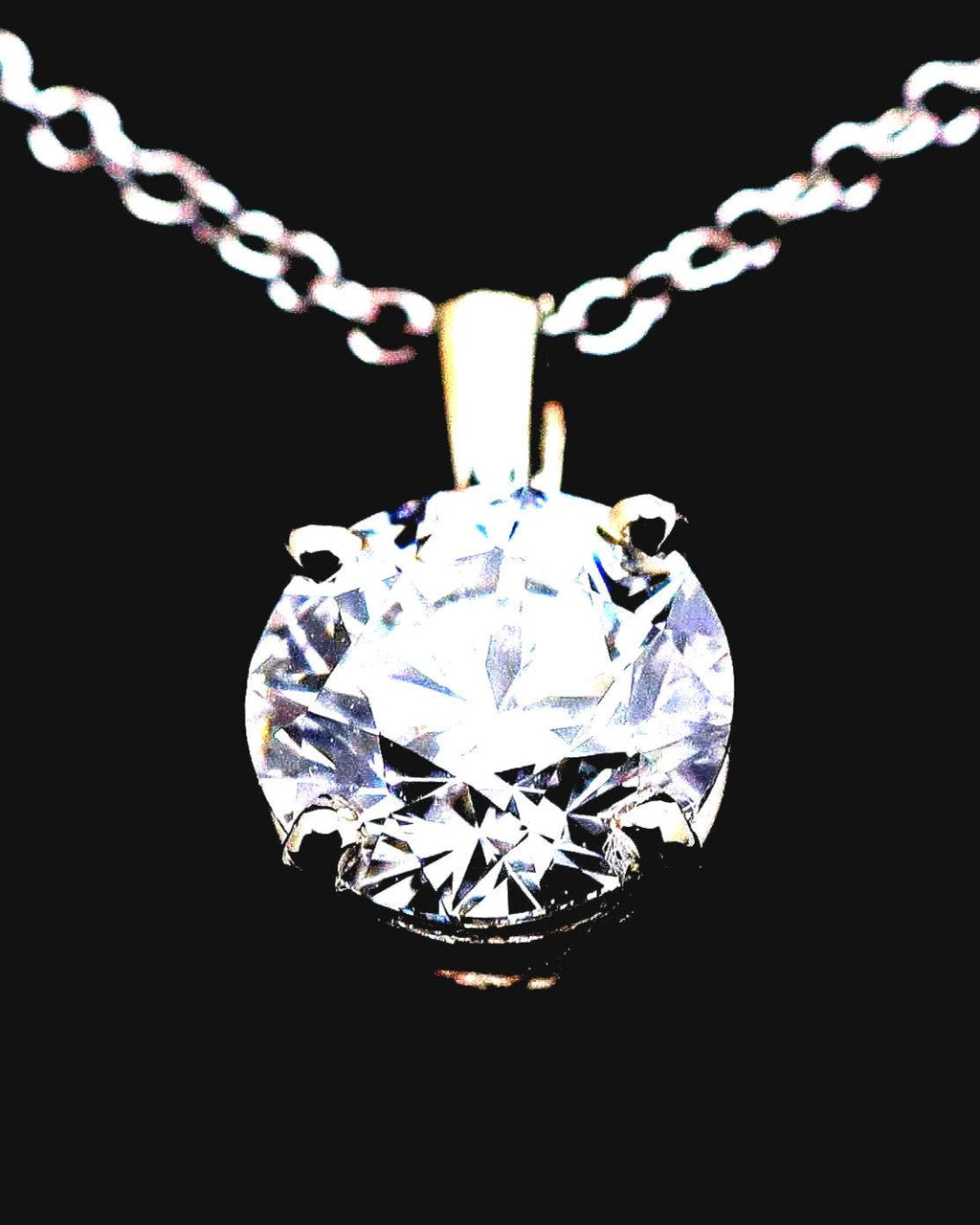 1ct Lab Diamond Solitaire Necklace, 14K White Gold Cable Chain