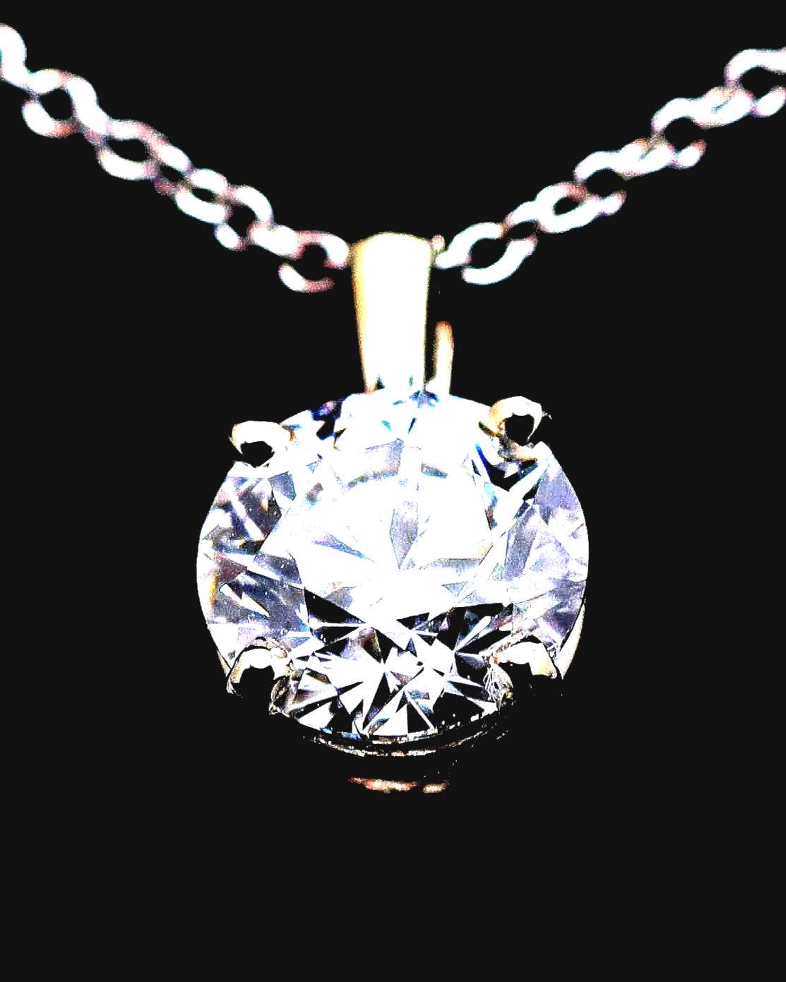 1ct Lab Diamond Solitaire Necklace, 14K White Gold Cable Chain