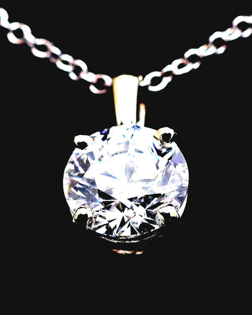 1ct Lab Diamond Solitaire Necklace, 14K White Gold Cable Chain