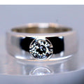 Certified Round Lab Diamond Solitaire Ring, Sterling Silver Bezel Setting, Wide Band