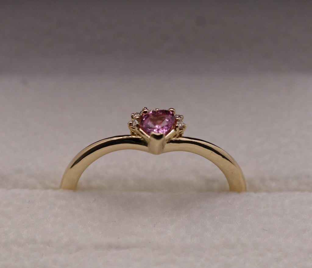 Pink Heart Sapphire with Diamonds set in 14K. yellow Gold