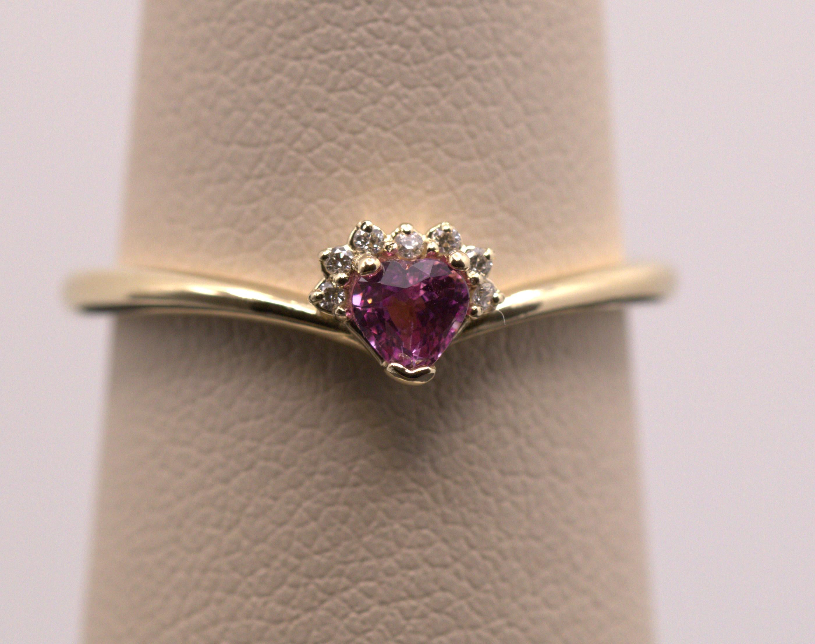 Pink Heart Sapphire with Diamonds set in 14K. yellow Gold