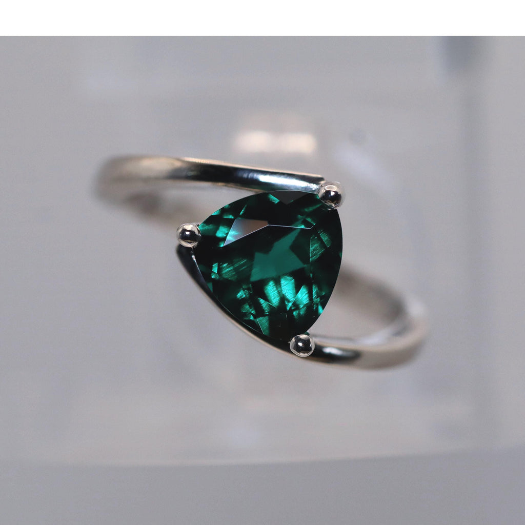 Continuum Silver ring set With Trillion Created Emerald