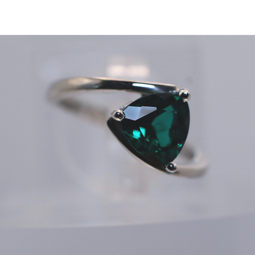 Continuum Silver ring set With Trillion Created Emerald