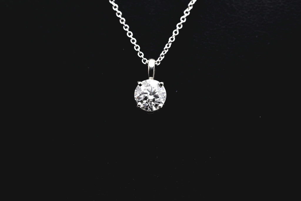1ct Lab Diamond Solitaire Necklace, 14K White Gold Cable Chain