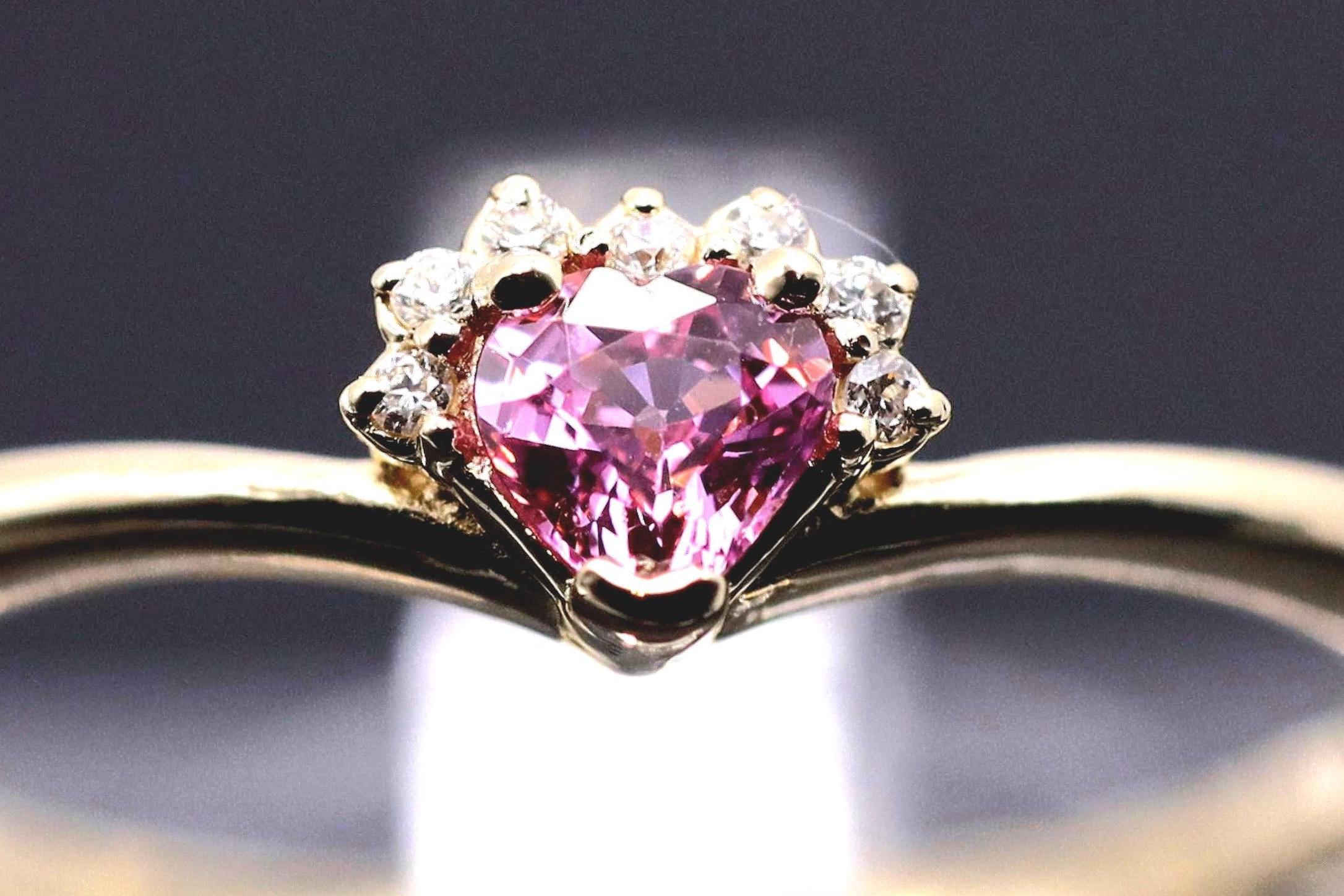 Pink Heart Sapphire with Diamonds set in 14K. yellow Gold