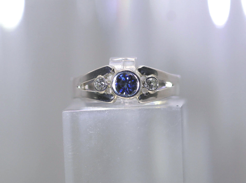 Sterling Silver Jewelry , Ring , Sapphire and Diamond Ring