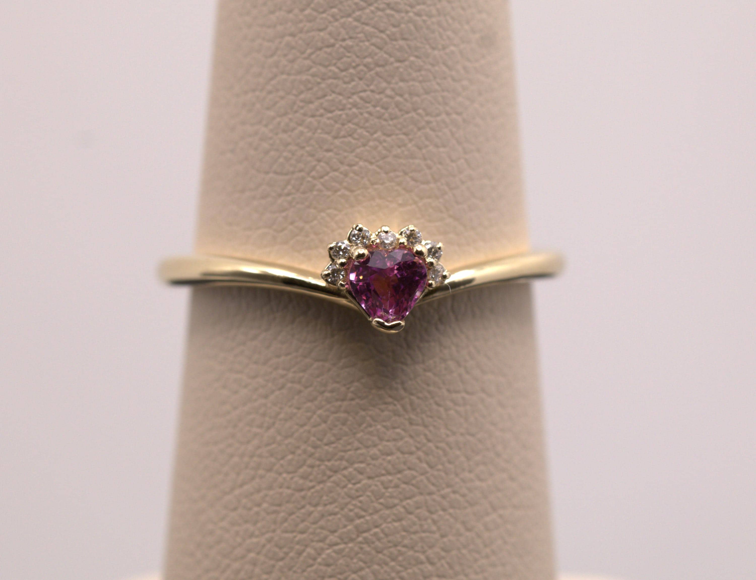 Pink Heart Sapphire with Diamonds set in 14K. yellow Gold