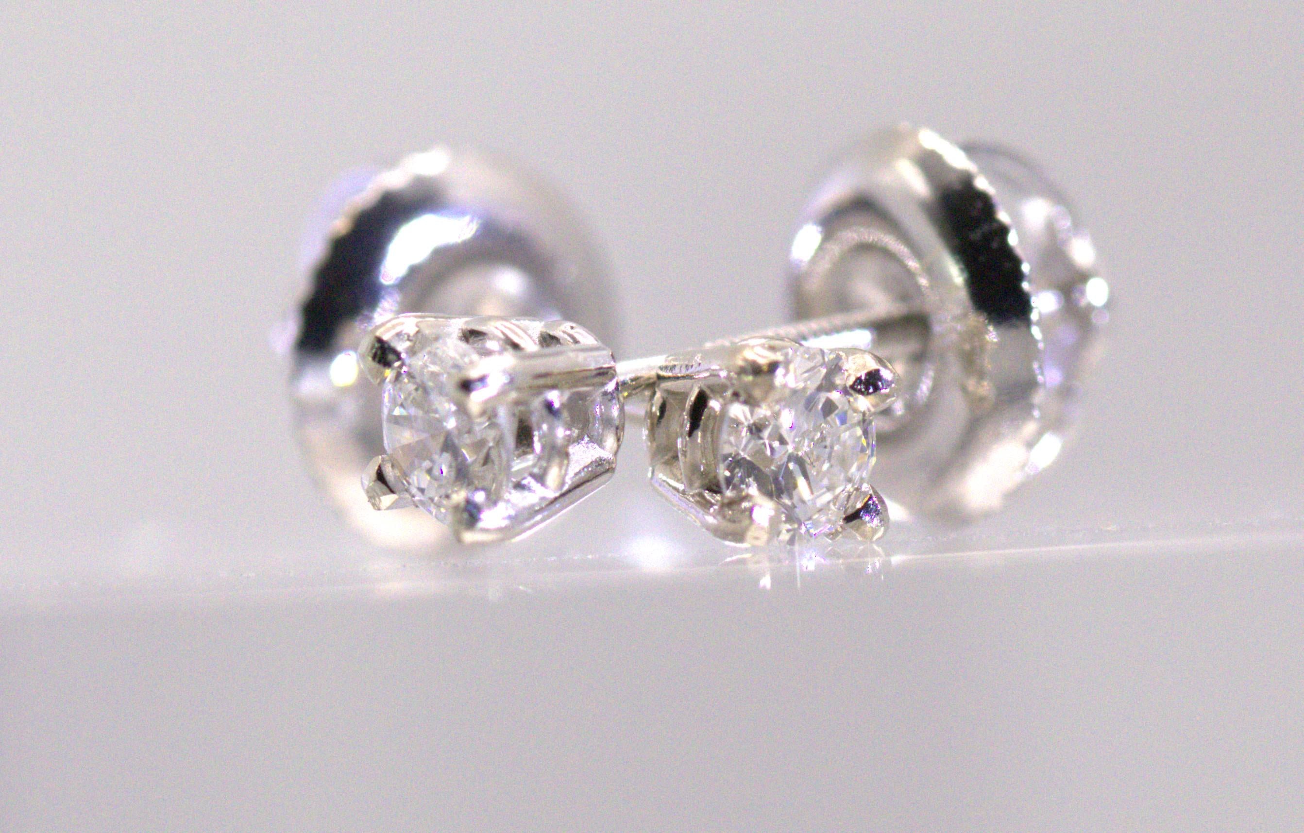 Lab Diamond Stud Earrings, 1/5 Ct. TW, 14K White Gold, Screw Backs