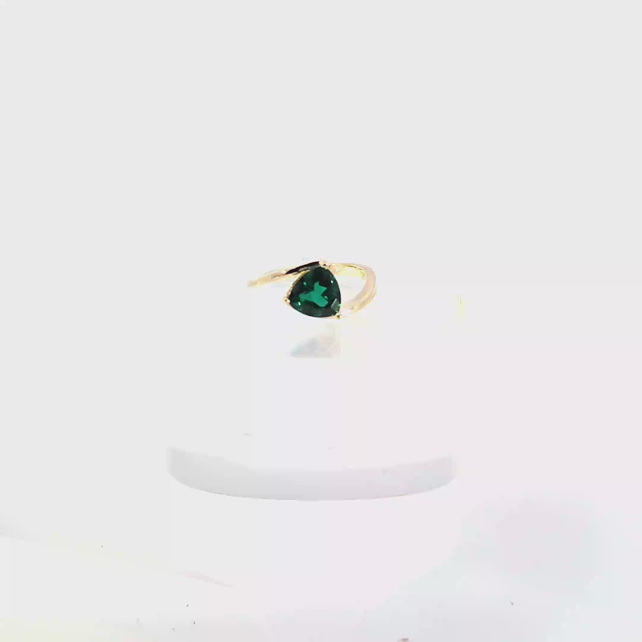 Trillion-Cut Emerald Bypass Solitaire Ring in 10K Yellow Gold