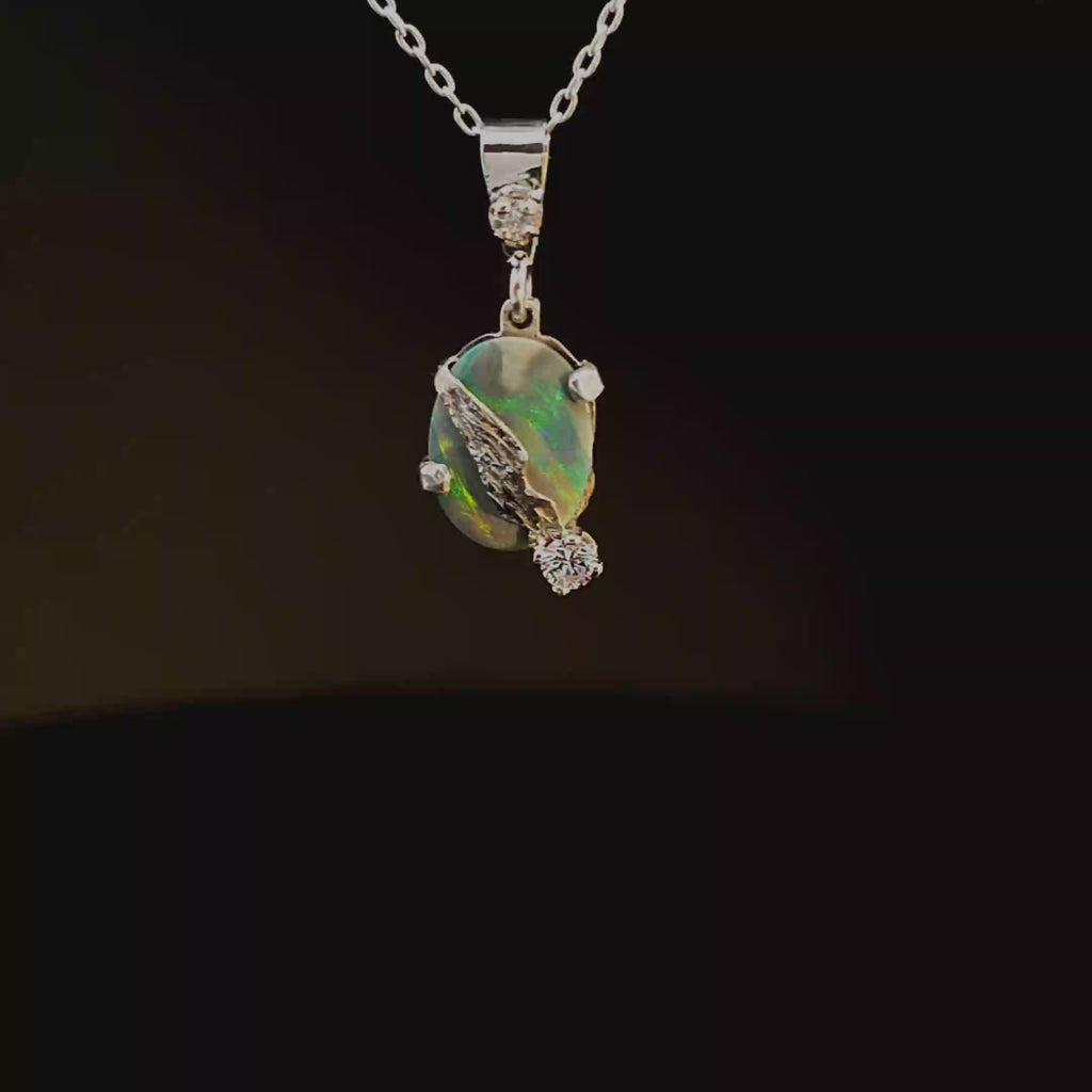 Sterling Silver Opal Pendant Necklace with Textured Overlay