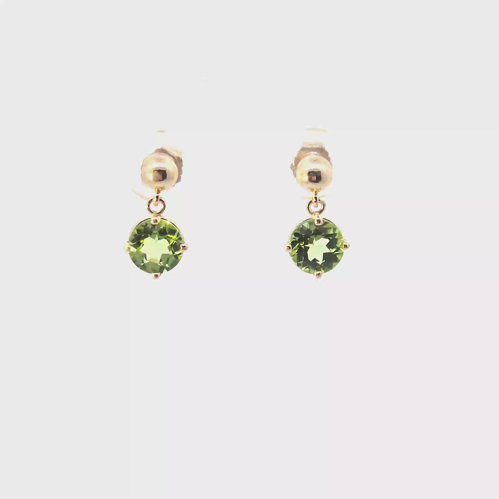 Peridot Dangle earrings set in 14K Yellow Gold