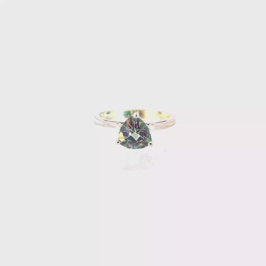 Trillion Cut Mystic Topaz Solitaire Ring in Continuum Silver