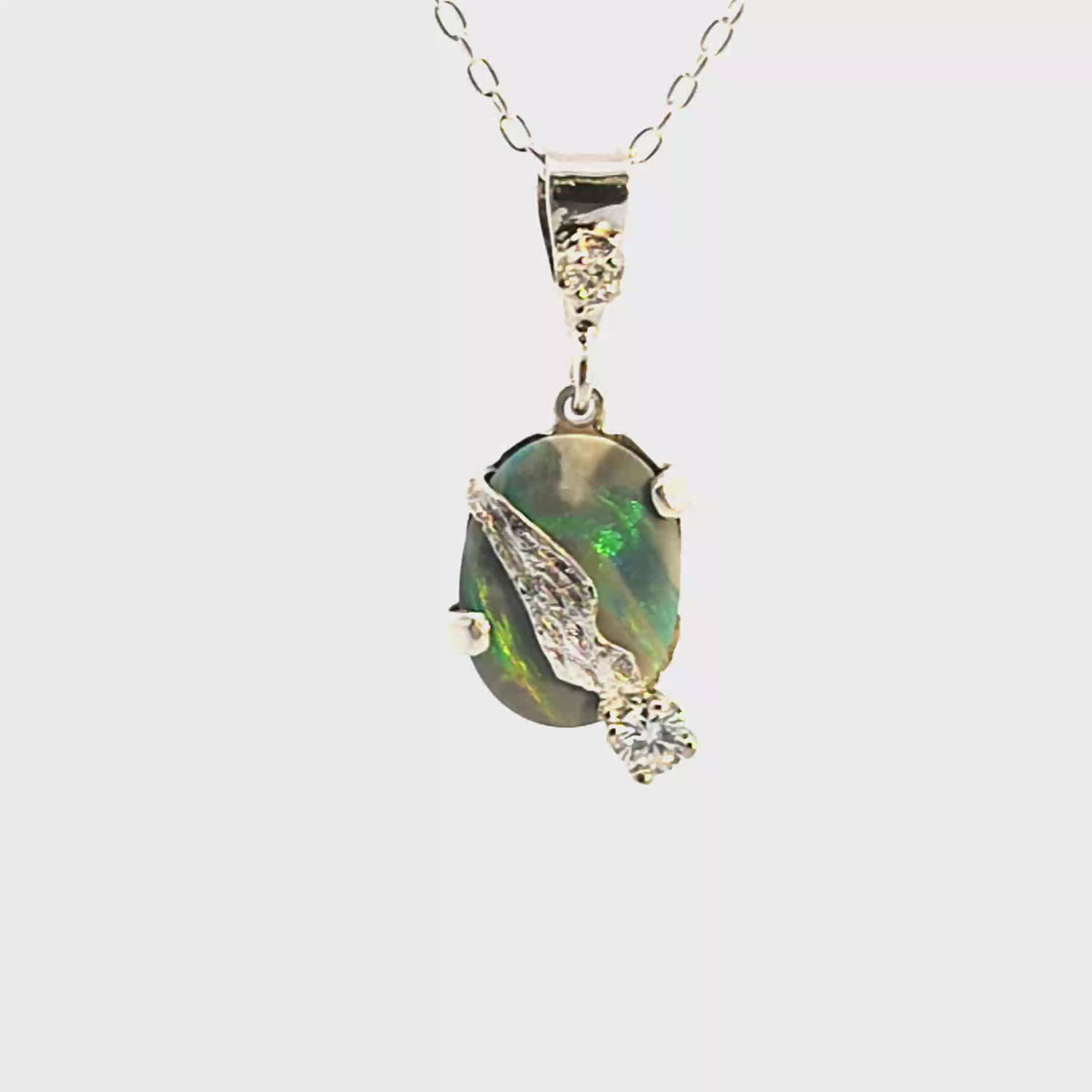 Sterling Silver Opal Pendant Necklace with Textured Overlay
