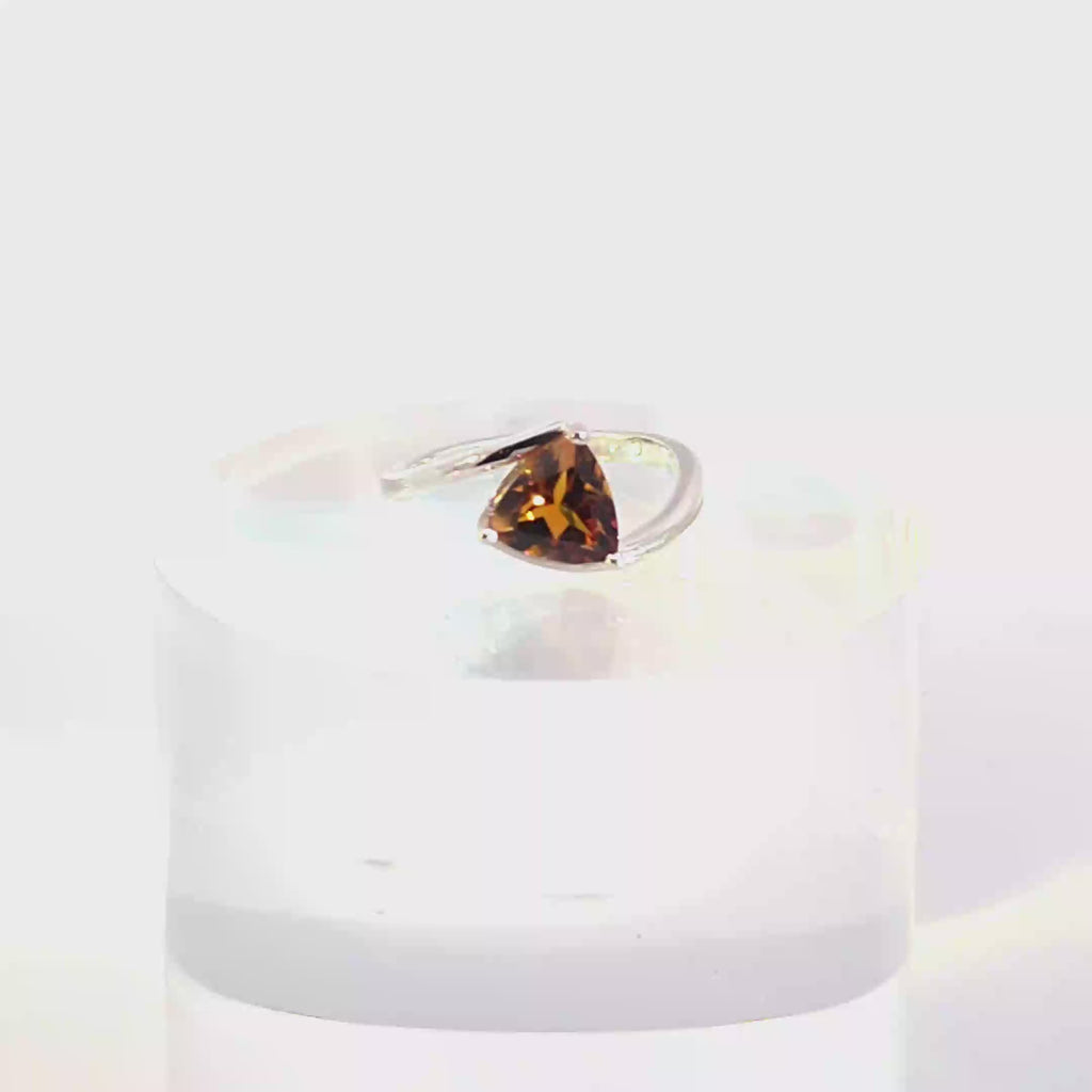 Trillion Cut Citrine Bypass Solitaire Ring in White Gold
