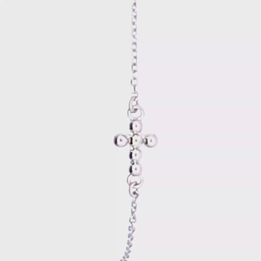 14K white Gold bead cross bracelet