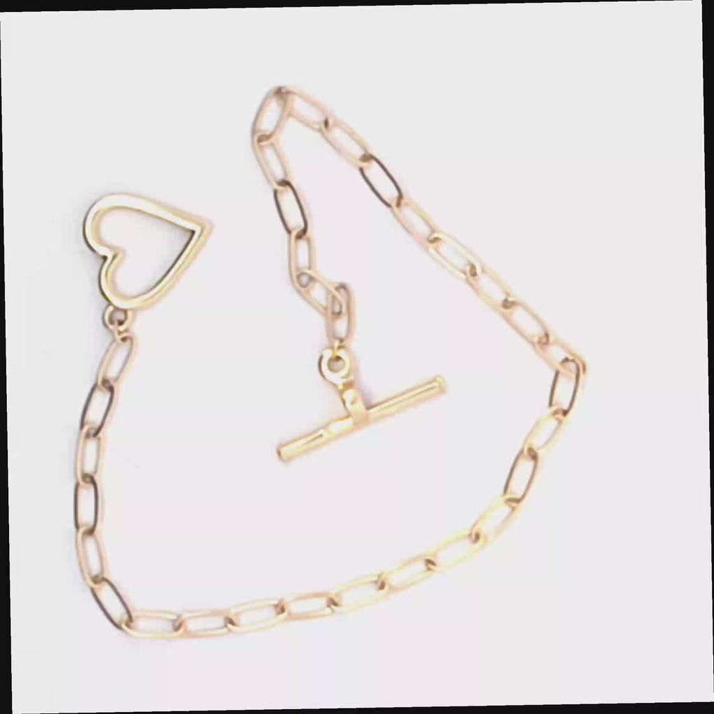 Yellow Gold Heart T-Bar Charm Bracelet