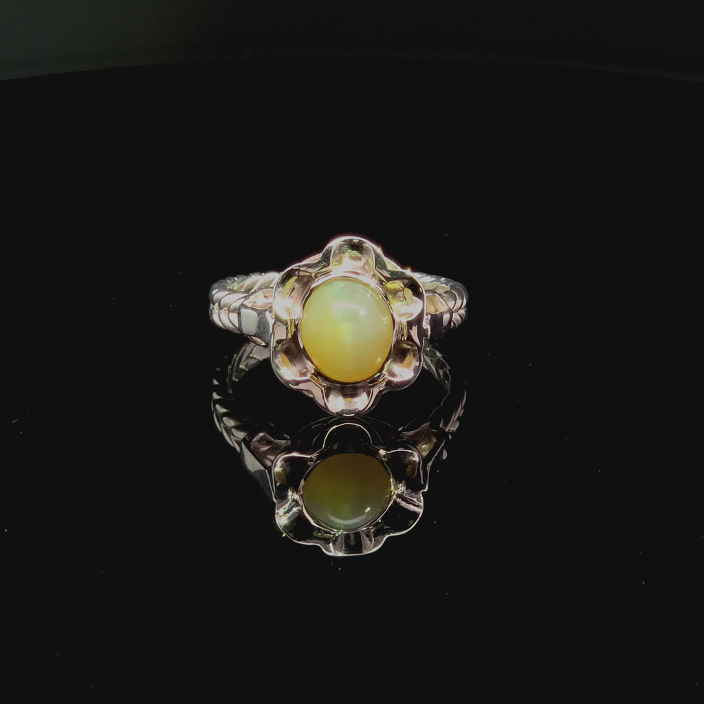 Moonstone Cat's Eye Ring in Sterling Silver